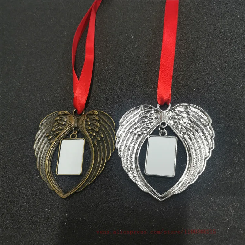 

sublimation christmas charm rectangle angel wings-two side printing blank hot transfer printing consumables 20pieces/lot