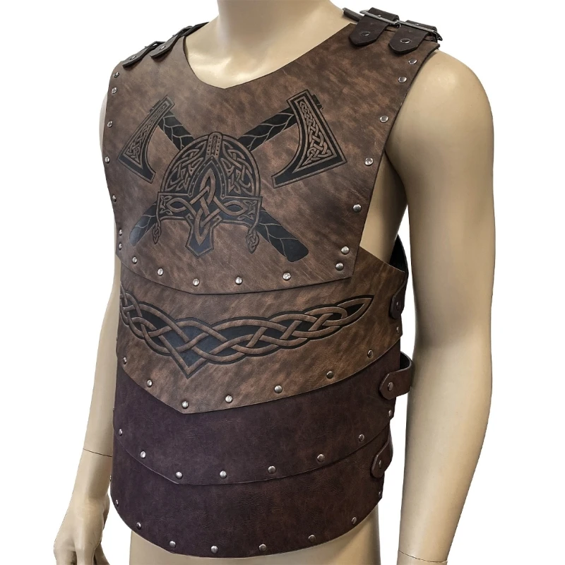 Mens Viking PU Leather Chest Armors Knight Leather Body Armors Medieval Armors Cosplays Jerkins Coat Halloweens 2