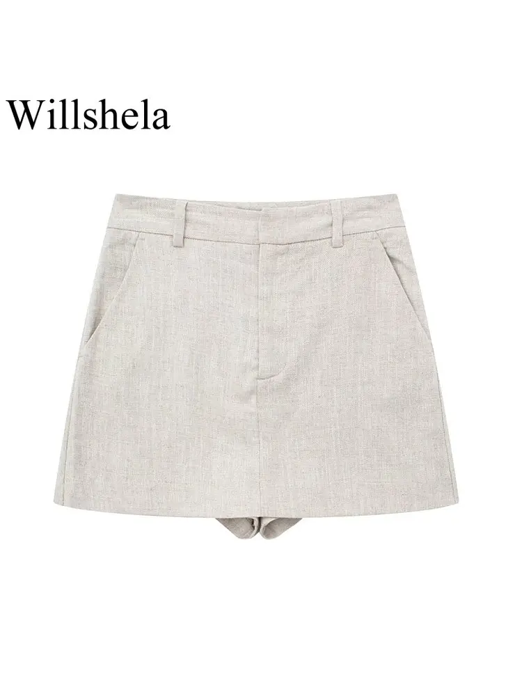 

Willshela Women Fashion Grey Front Zipper Mini Skirts Shorts Vintage High Waist Female Chic Lady Shorts