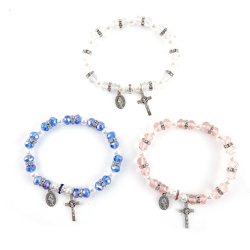 1PC Beaded Rosary Bracelet Christ Jesus Pendant Anniversary Jewelry Gift For Women Men Religious Catholic Jewelry