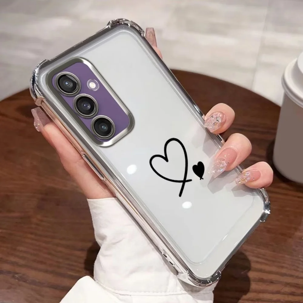 Elegant Double Heart Plating Phone Case with Airbag Shockproof Design