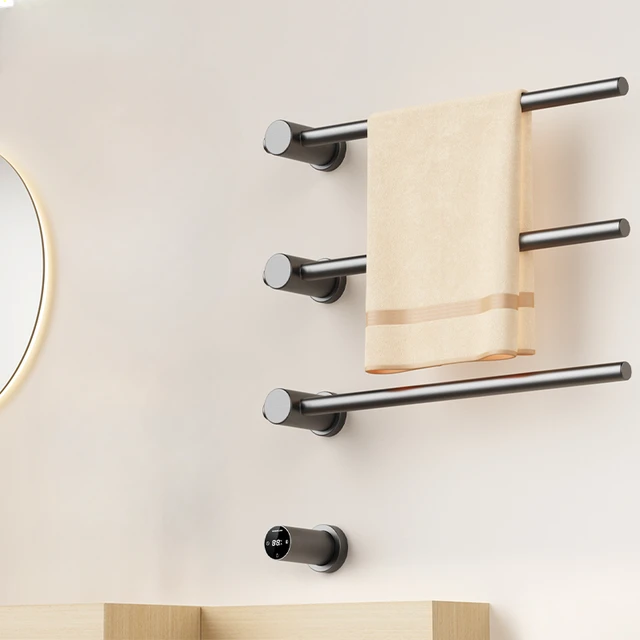 ราวแขวนผ้าขนหนูไฟฟ้าแบบซ่อน ราวตากผ้าขนหนูในห้องน้ำ แบบฝังในผนัง สไตล์มินิมอล อุปกรณ์ตกแต่งบ้าน เครื่องอุ่นผ้าขนหนู 1