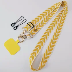 Universal Adjustable Leaf Phone Lanyard with Pearl Pendant - Stylish Crossbody and Neck Strap (Yellow)