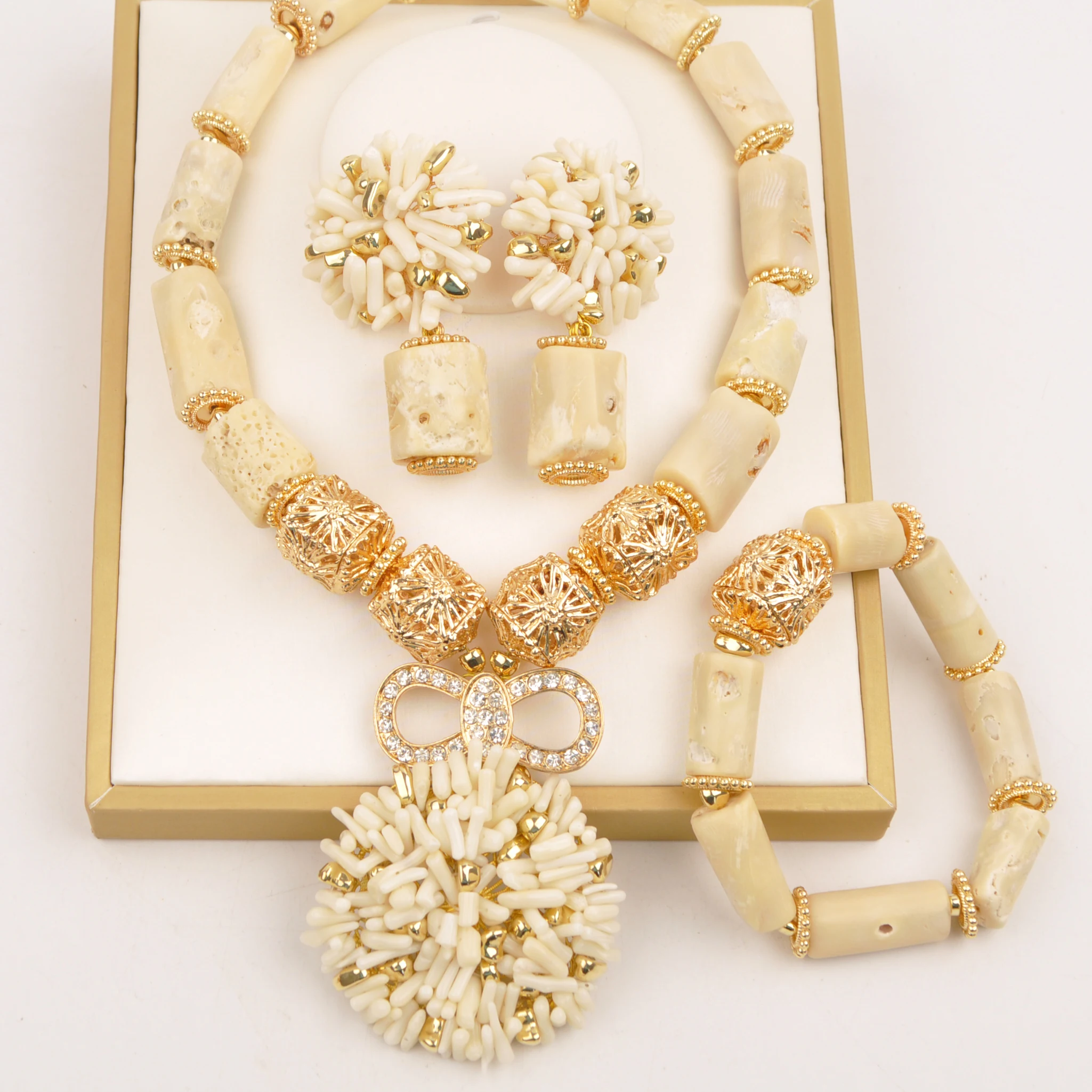 

White Original African Coral Beads Jewelry Set