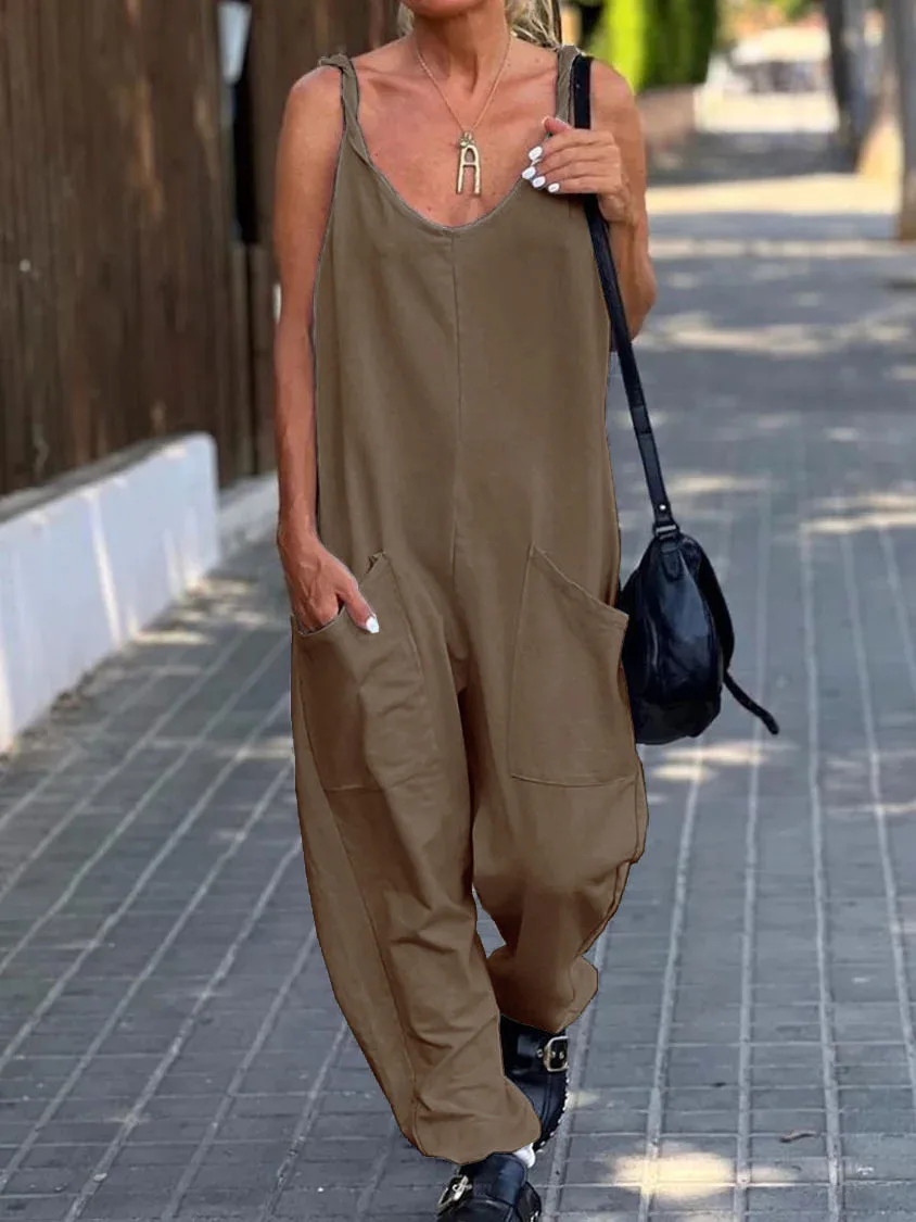 Linen Ladies Bib Pant Suspender Trousers Loose Casual Female Women One-Piece Wide Leg Romper Overalls Strap Jumpsuits Streetwear 5