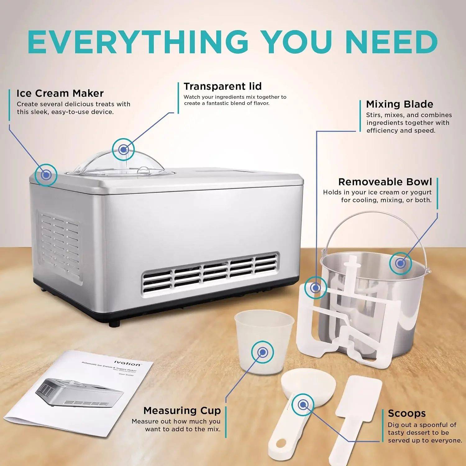 Automatic Ice Cream Maker Machine, No Pre-freezing Necessary with Built-in Compressor, Stainless Steel Gelato & Yogurt Machine 5