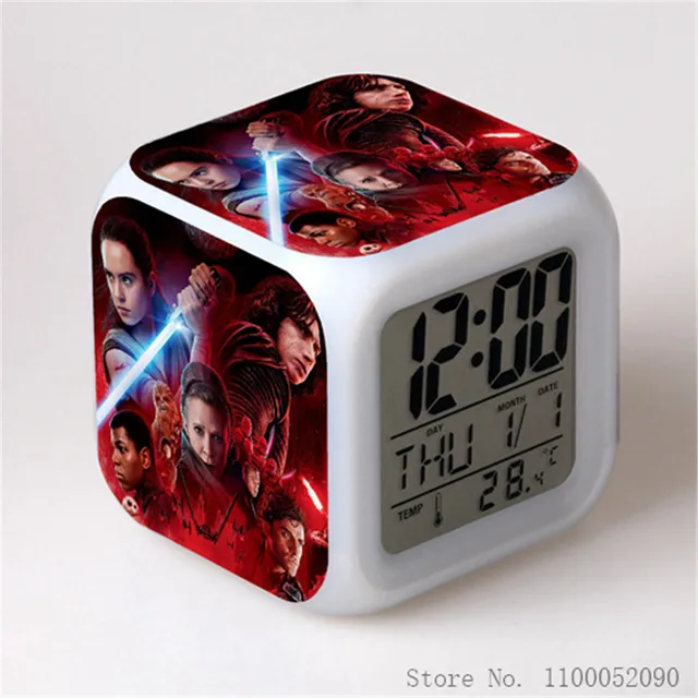 Disney 3D Star Wars Printed Alarm Clock LED Digital Clock 7Color Changing Light Night Glowing Kids Desk Clock Children Gift Toys 2