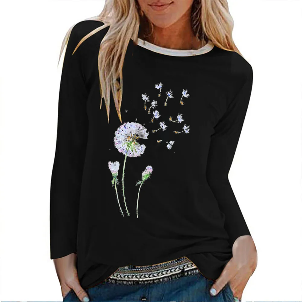 

Seeyoushy Floral Print Interesting Printed Ladies Top Y2K Aesthetic Ladies Crew Neck Long Sleeve T-shirt 2023 New Women Clothing