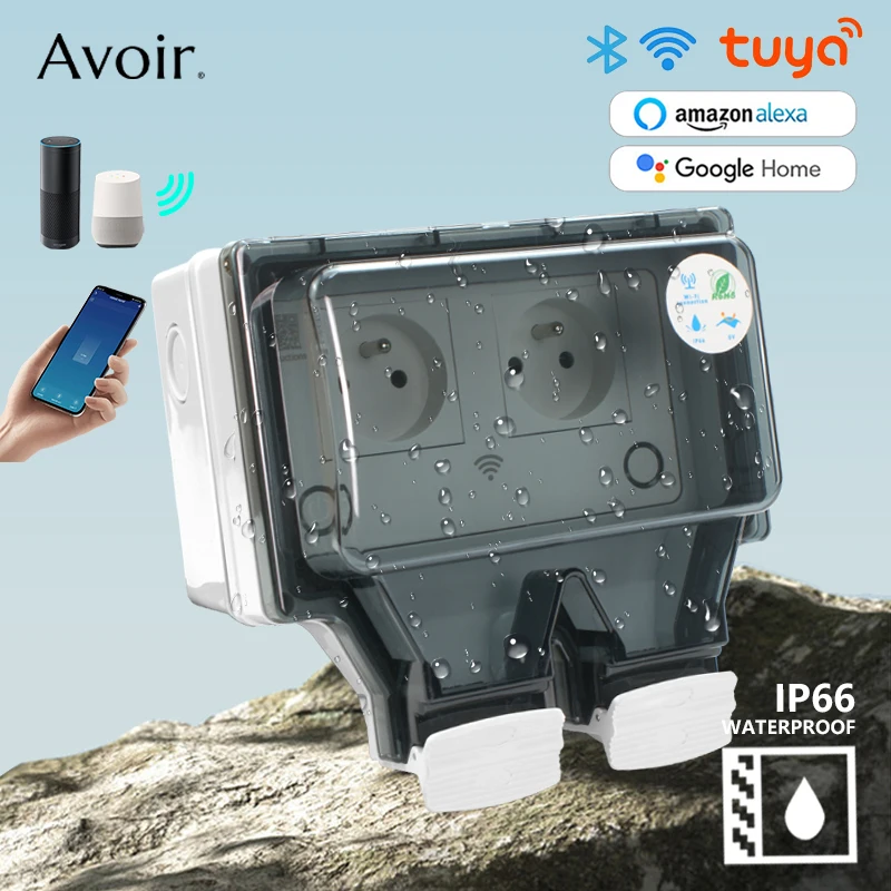 Avoir Tuya Smart IP66 Waterproof Socket Wifi Control French Standard Outdoor Dustproof Power Outlets Work With Alexa Google Home