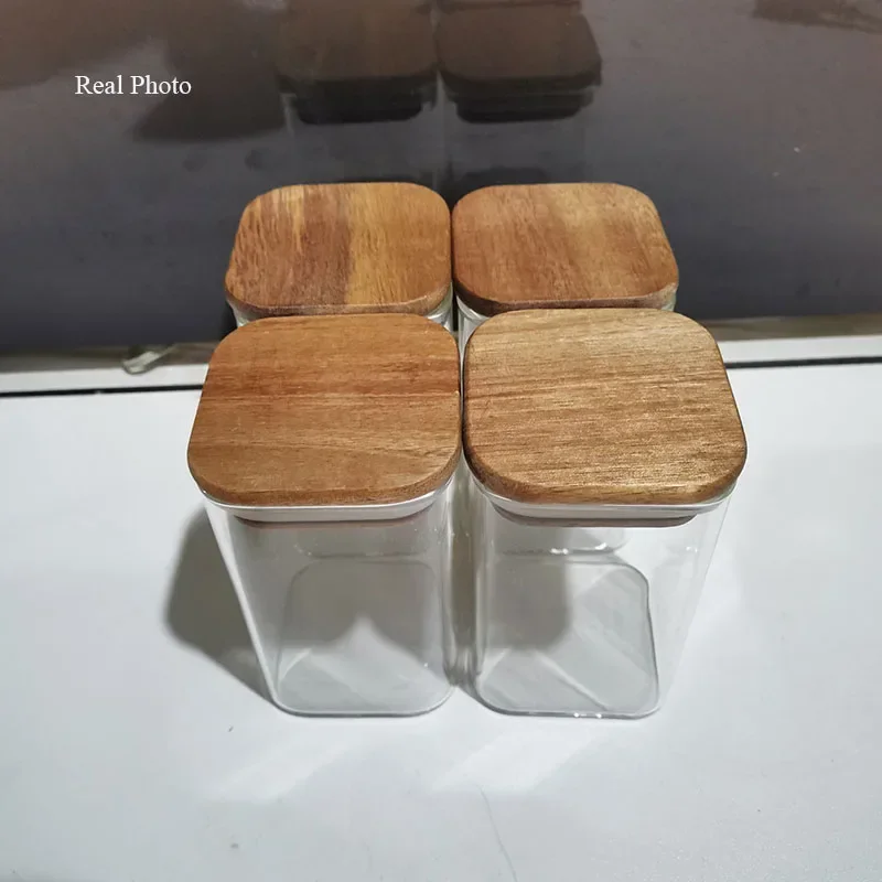 

4 шт., прозрачные банки для соли, из акации