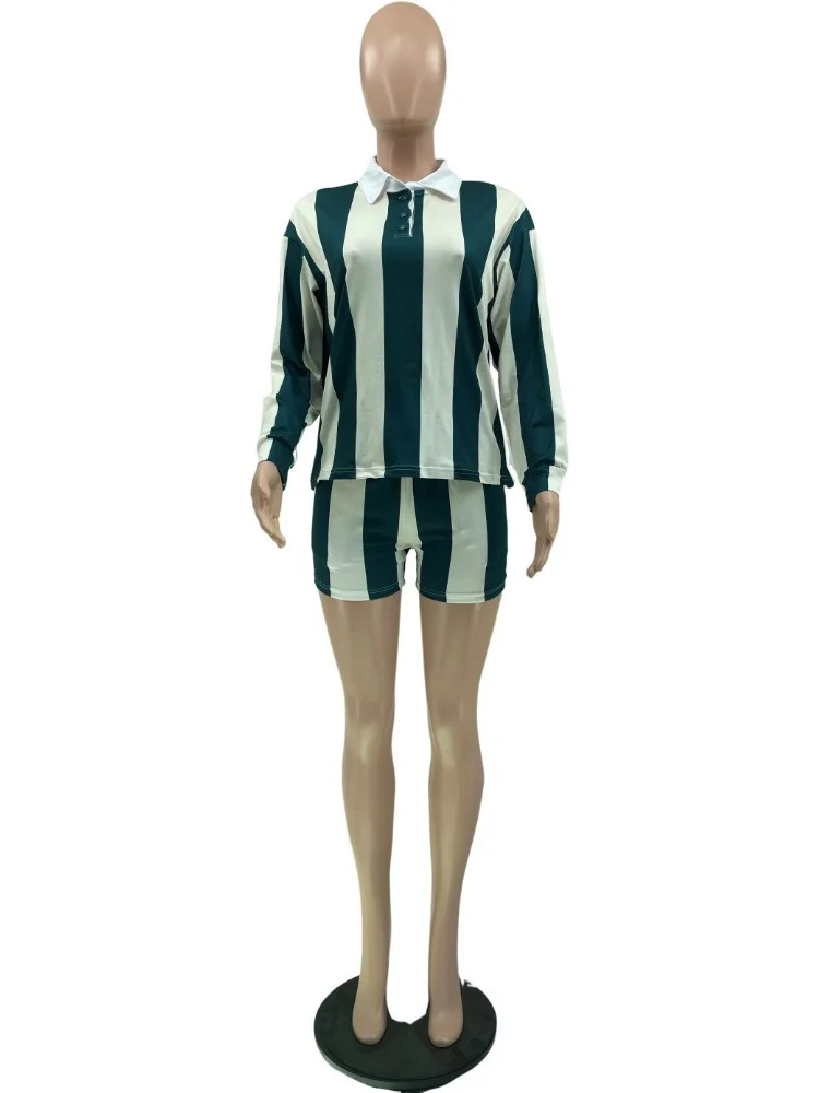 Wmstar Two Piece Set Women Casual  Top and Shorts  Striped Sets New in Summer Clothes Matching Suit Wholesale Dropshipping