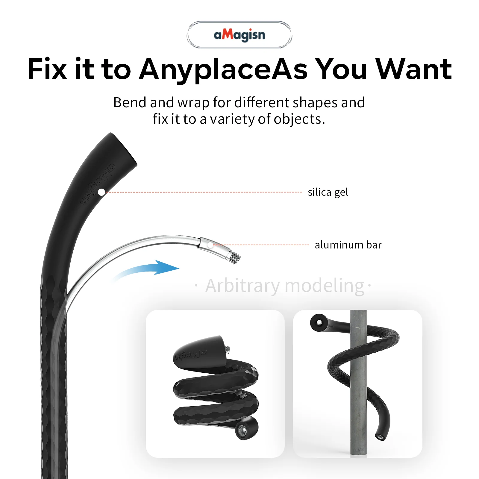 aMagisn Flexible Mount for Action Camera，Bendable Selfie Stick for Gopro Hero Insta360 Ace Pro X4 X3 Osmo Camera Accessories