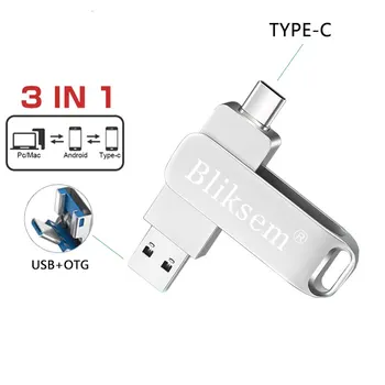 Bliksem TYPE-C 플래시 드라이브 OTG 32GB 64GB 고속 USB2.0 컴퓨터 휴대 전화 3in1 USB 금속 미니 펜 드라이브 32GB USB 64GB