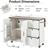 54.5"  Mobile Kitchen Island with Power Outlet, Drop Leaf, Spice Rack and Drawer - Rolling Kitchen Cart with Ample Storage 4