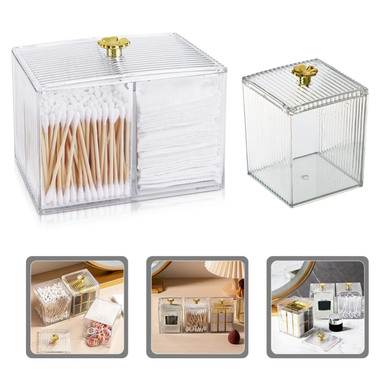 Qtip Holder Dispenser  Clear Bathroom Organizer Jar  Swab/Pad/Ball Holder Container Cosmetics Storage Boxes for Vanity 2