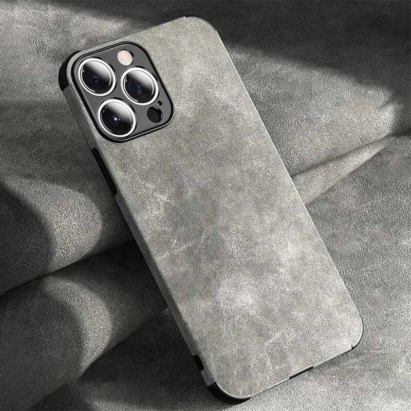 Luxury Matte Vintage Tumbled Leather Soft Phone Case - Suede Shockproof Back Cover