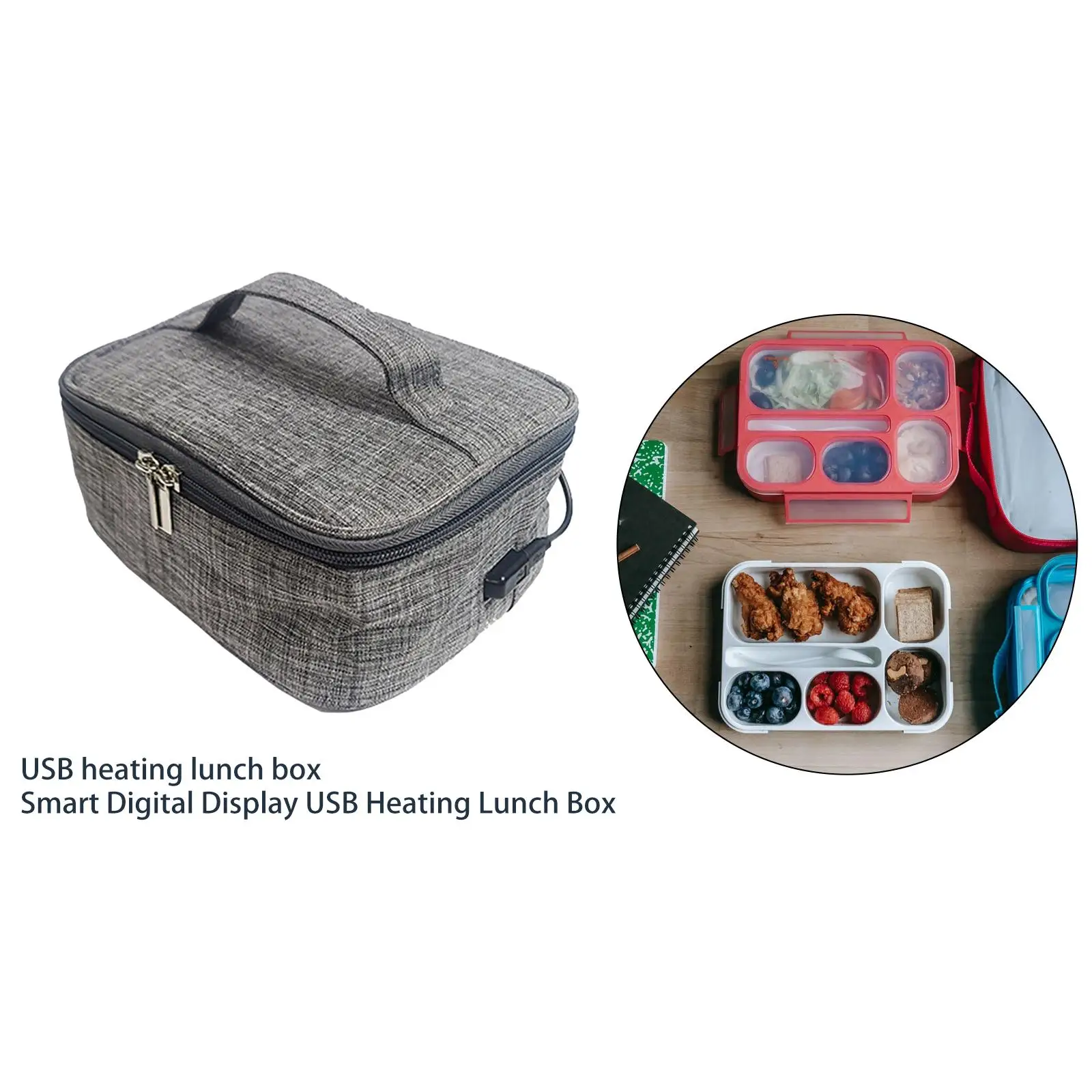 USB Heated Lunch Boxes Bag Container Oxford Cloth with Zipper Food Warmer Waterproof Material Portable Oven Reusable Convenient