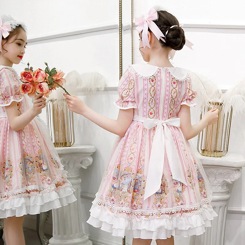 Lolita Dress Spain Princess Kawaii Ruffle Sleeve Soft Girly Baby Doll Dresses Wedding Party Birthday Teenager Costume 3-12 Yr