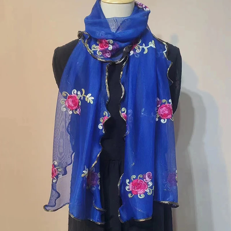 Spitzenschal für Damen, leicht, Hijab, elegant, 2024, bedruckt, Seide, Blumenmuster, Schal, Wickel, Stirnband, Griff, Haarschmuck, Bandana – Detail 13