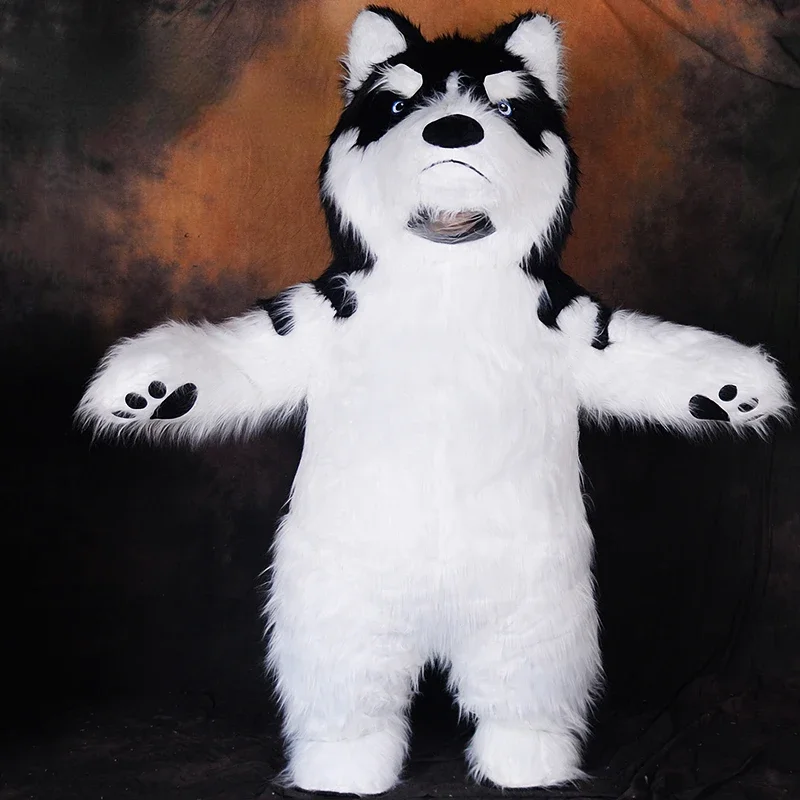 

Inflatable Halloween Long Fur Husky Dog Fursuit Mascot Costume Cartoon Character Carnival Xmas Easter Advertising Birthday Party