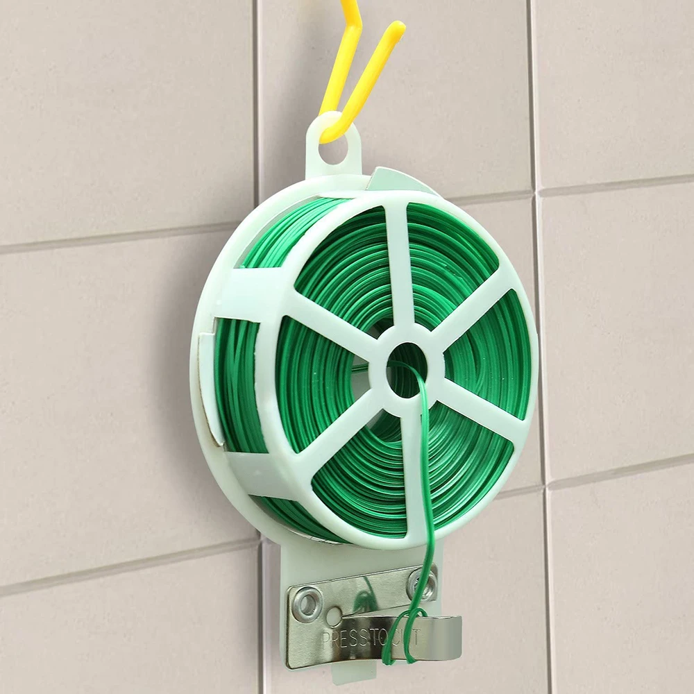 

PVC Gardening Tie, Roll Spool Dispenser with Cutter Garden Plant Multi-Function Plastic Wrapped Iron Wire Binding Wire