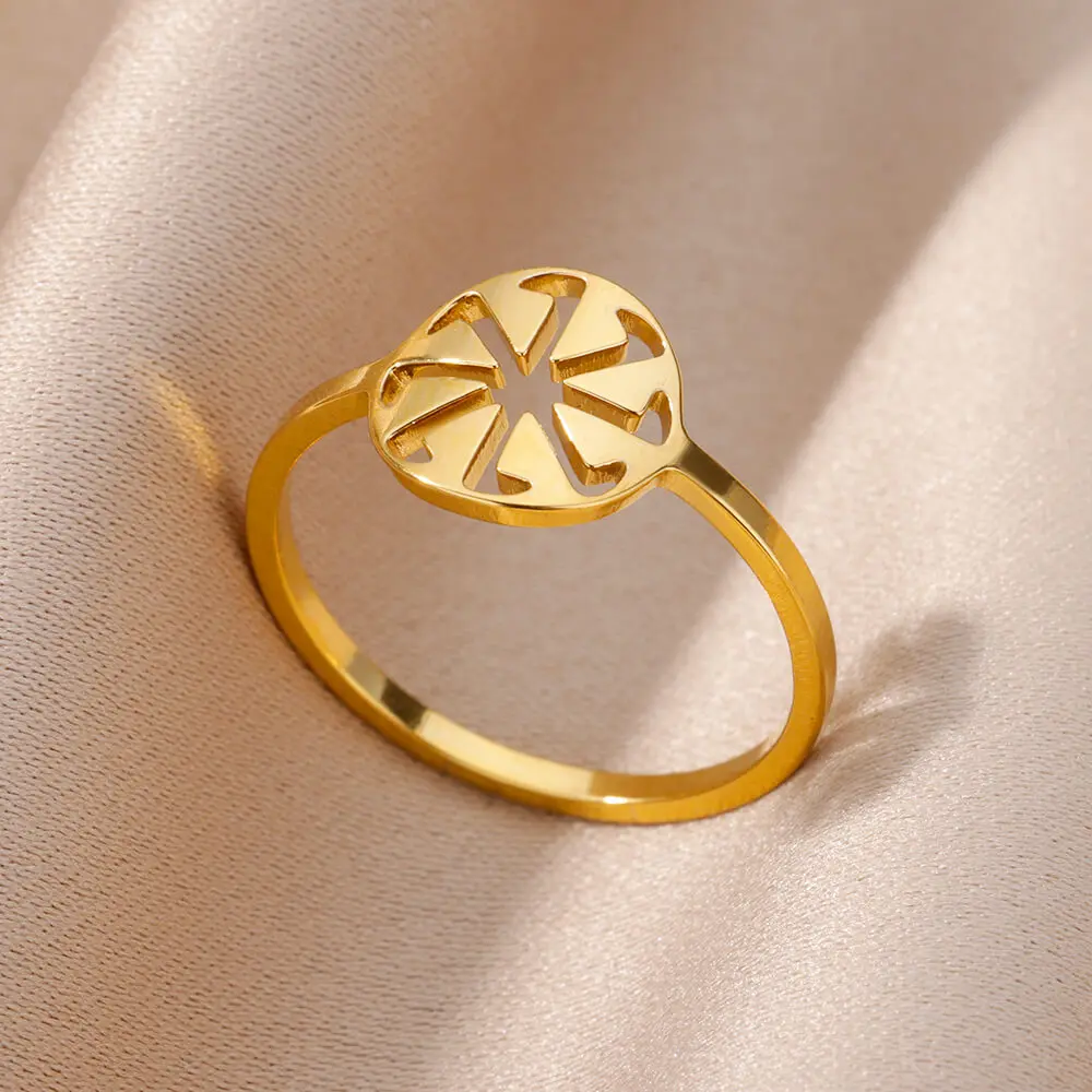 Hollow Geometric Rings For Women Gold Color Stainless Steel Finger Ring