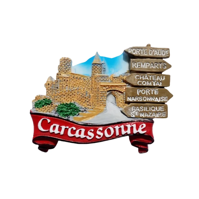 Carcassonne Castle France Refrigerator Magnet - 3D Hand Painted Travel Souvenir Fridge Decoration - View #4