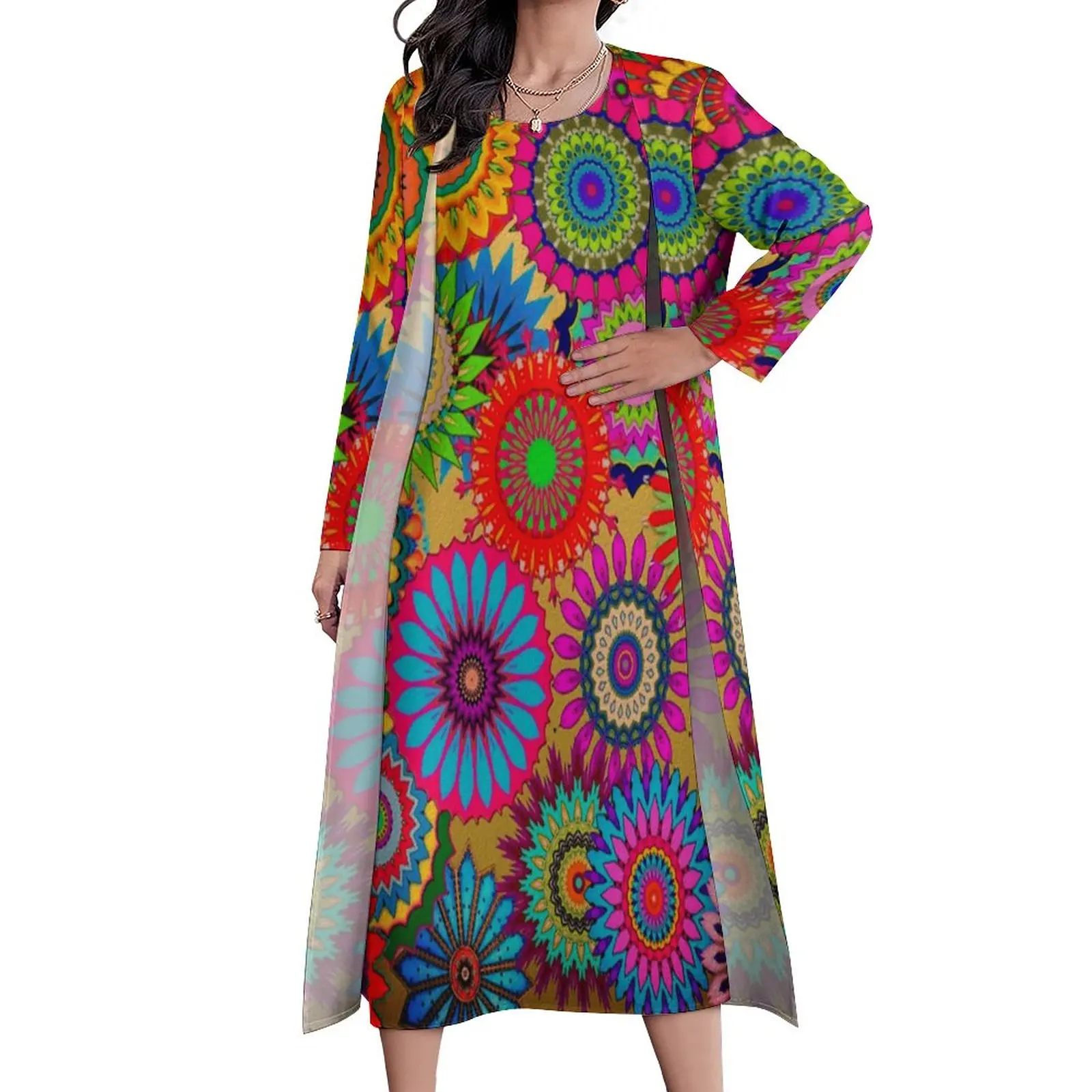 

Colorful Mandala Dress Retro Bohemian Print Night Club Maxi Dress Two Piece Graphic Boho Beach Long Dresses Oversized Vestidos