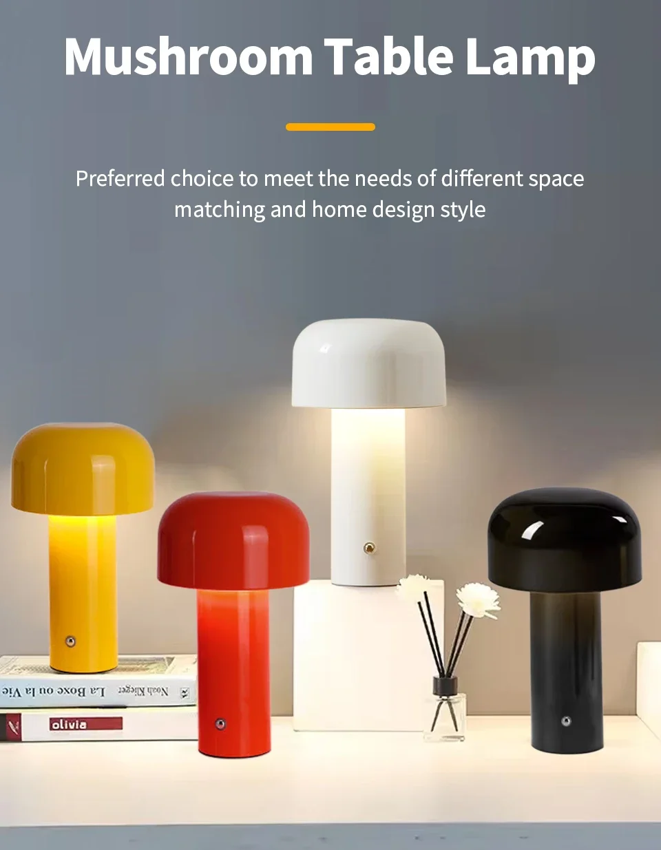 Description Picture 2 of itemRechargeable LED Mushroom Table Lamp Creative Bar Cafe Restaurant Atmosphere Lamp Touch Dimmable Desk Lamp Bedside Night Light