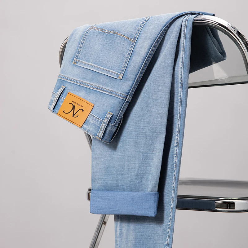 2024 Summer Light Business Loose Lyocell Blue Jeans Male Straight Casual Comfortable and Stretchy Refined Men's Trousers