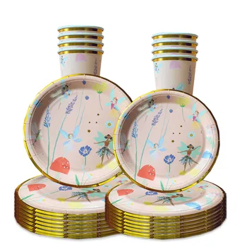 10Guests Fairy Disposabel Tableware Butterfly Goddess Plates Napkin Cups Spring Flower Princess Happy Birthday Party Decor Girl 1