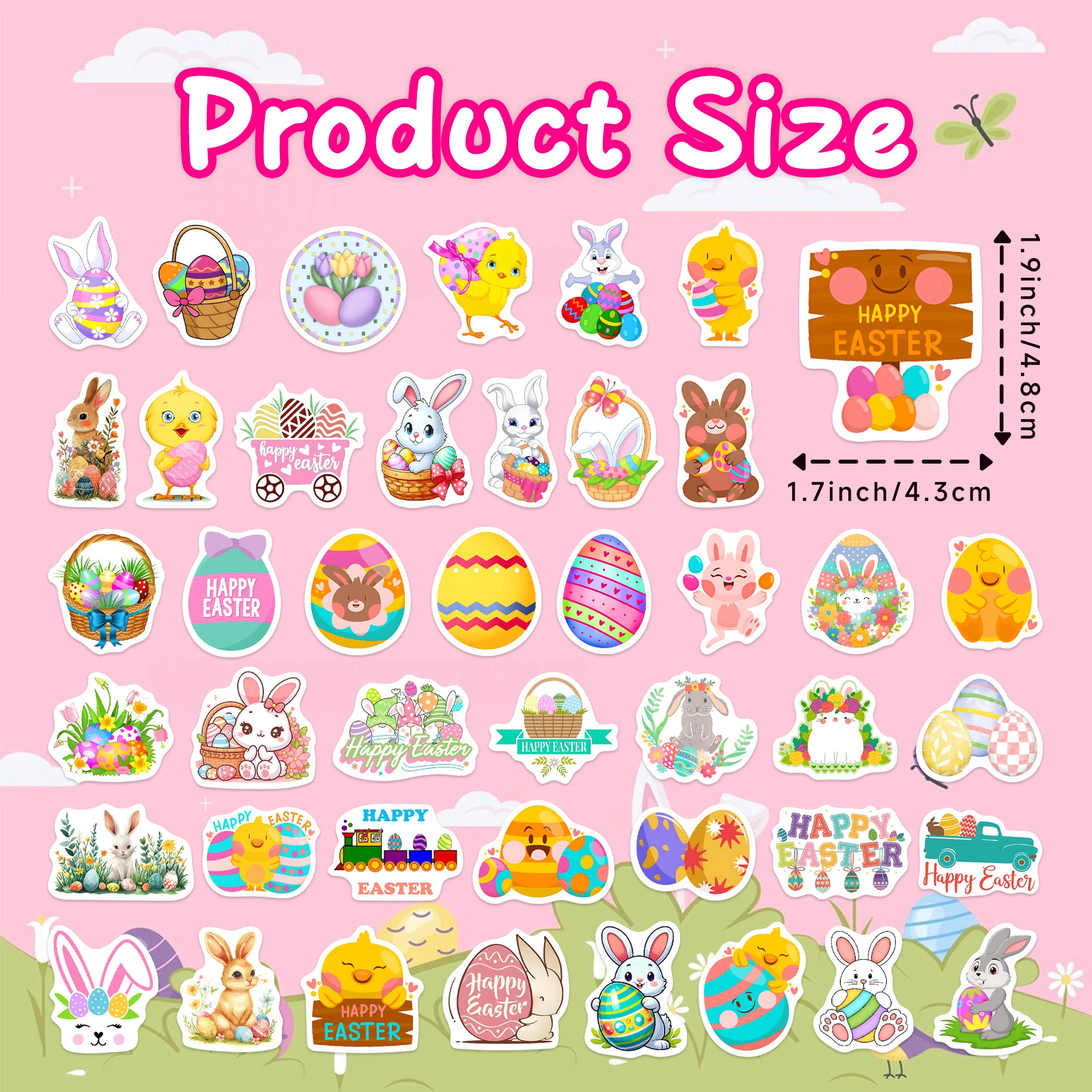 60개 야광 부활절 스티커, 물병용 부활절 달걀 원형 스티커, 방수 해피 부활절 휴일 파티용