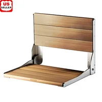 Bathroom Safety Folding Shower Seat Wall Mounted Bench Teak Wood Aluminum DN7110 1