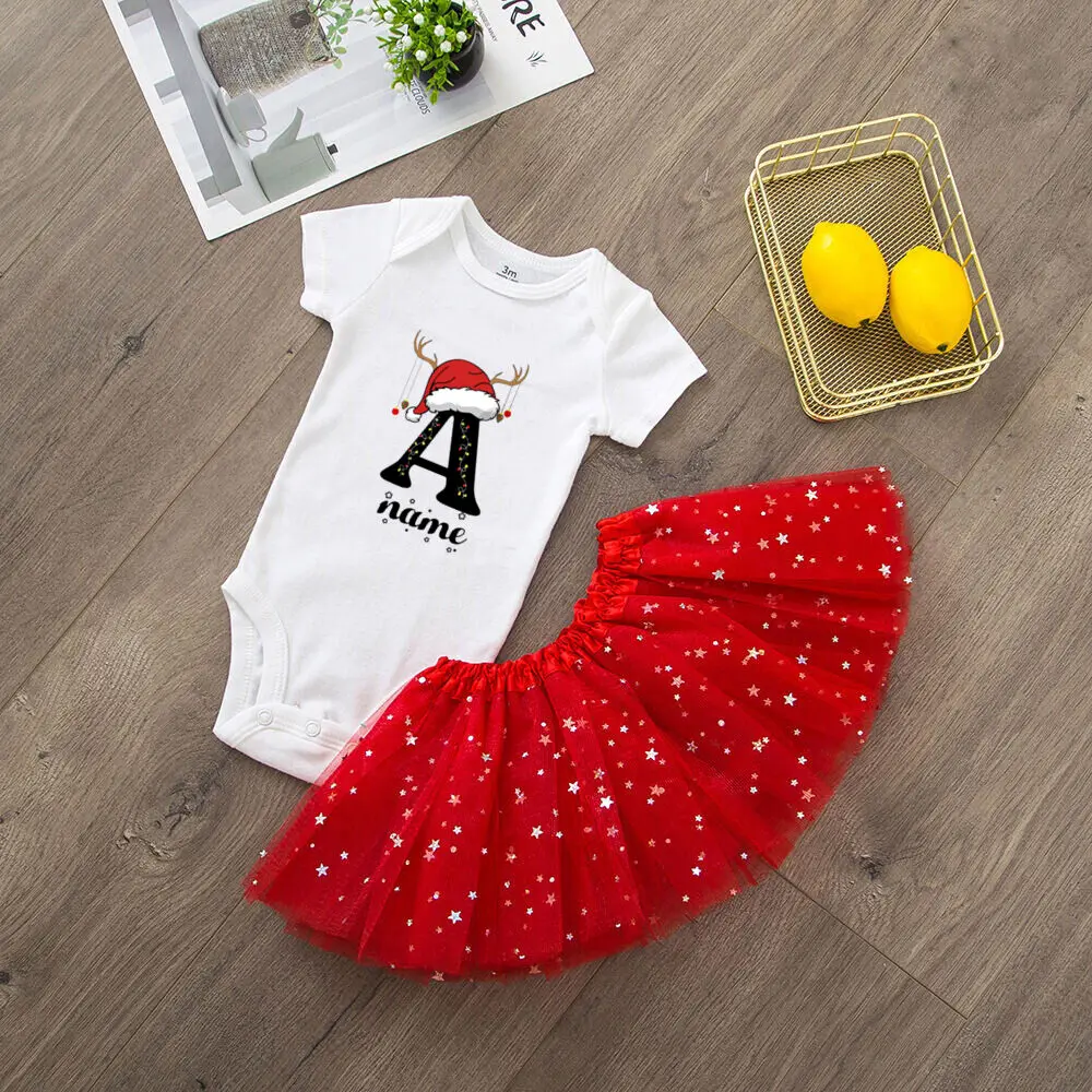 thumbnail image 4 of Conjunto de mono y vestido navideño personalizado para niña con letras y nombre, vestidos de tutú rojo y mono de niña, 4 of 5