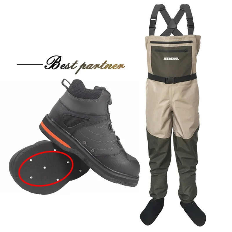 FlyFishingWadersWaterproofWadingPantsSelfLockFeltWithor