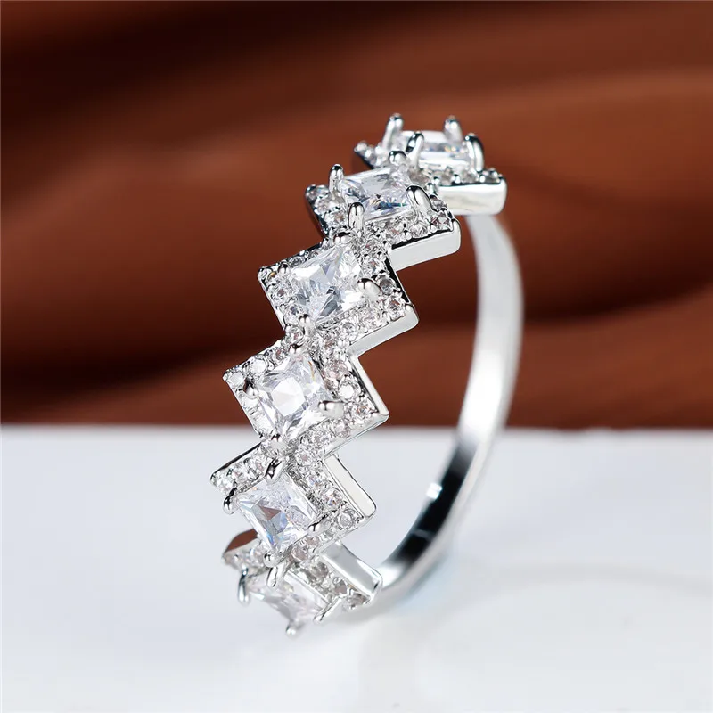 Luxury Female White Square Zircon Stone Engagement Ring Silver Color Summer Wedding Jewelry For Women