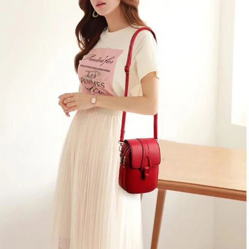 Simple Shoulder Bag for Women PU Leather Crossbody Bag Multi-layer Messenger Handbag and Purse Flap Phone Bolsa Sac