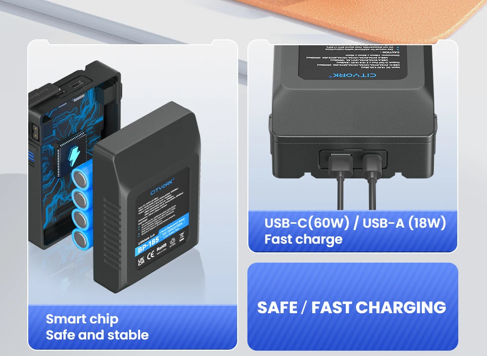 CITYORK 14,8V V-Mount Akku BP95 BP185 für Typ-C USB Micro Taschenbatterien für Kameras Smartphones Laptops ﻿ – Detail 24