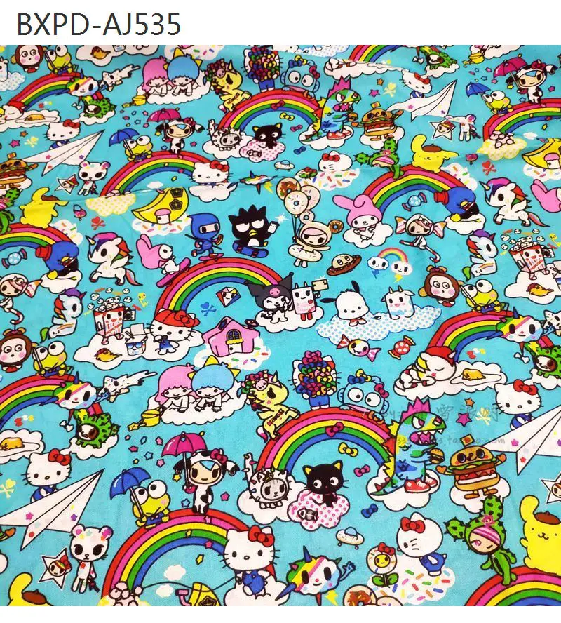 9 Toki-doki Collection-BTY 1 Yard Cotton Woven Fabric-Kawaii Japanese Cartoon Characters, Cute Unicorn Donut