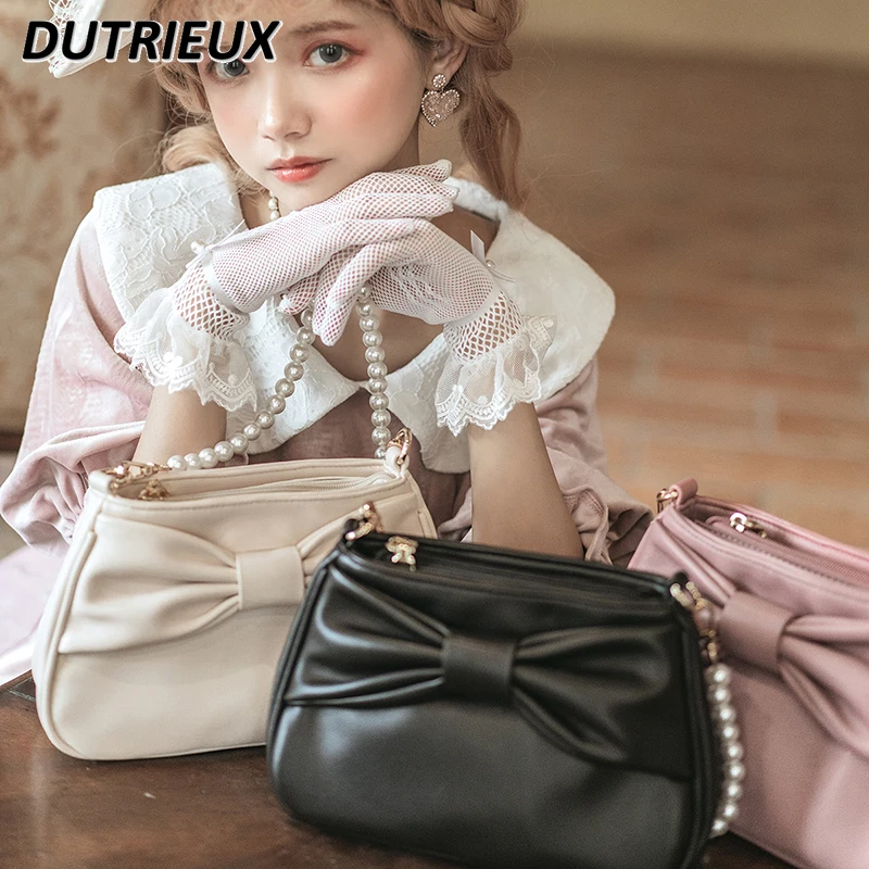 fashion-elegant-handbag-bow-solid-color-ladies-handbag-pearl-chain-sweet-cute-bag-female-jk-uniform-pouch-bags-for-women