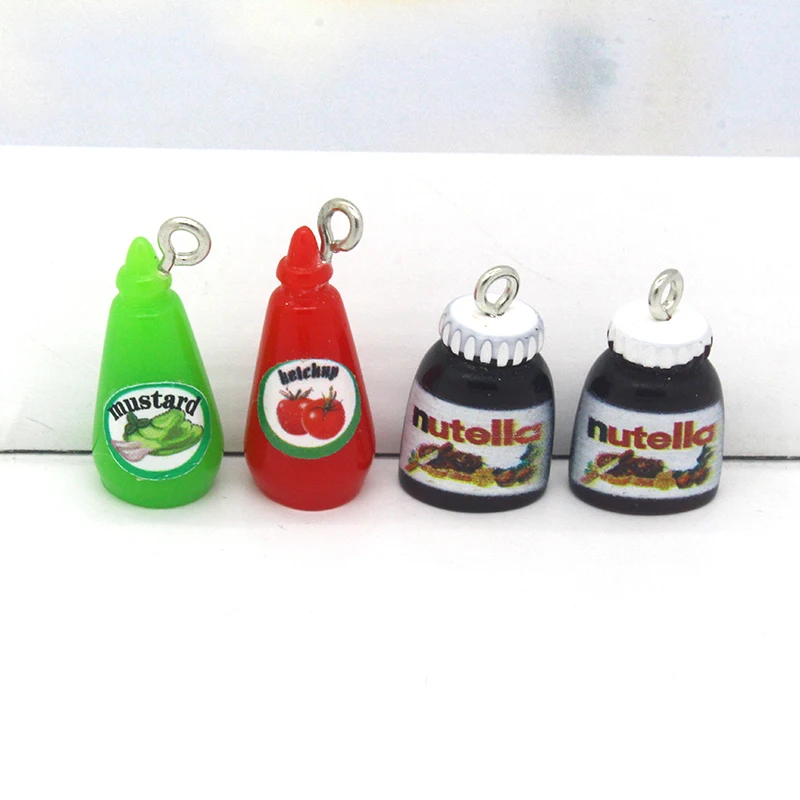 Mix 10 Pz/Pacco Mini Senape Concentrato Di Pomodoro Ciondoli In Resina Ciondoli Cibo Nutella Carino Per Braccialetto Orecchino Accessorio Gioielli Pic