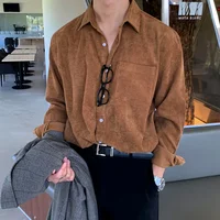 Retro Long Sleeve Corduroy Shirt Men's Loose Fit Stylish Korean Style Autumn Spring Versatile Outerwear Male Fashion