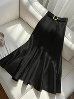 2025 New Women's Premium Design Elegant Satin A-line Half Skirt Pure Colour Belt Halter Skirt Dinner Party Dating - Image 2