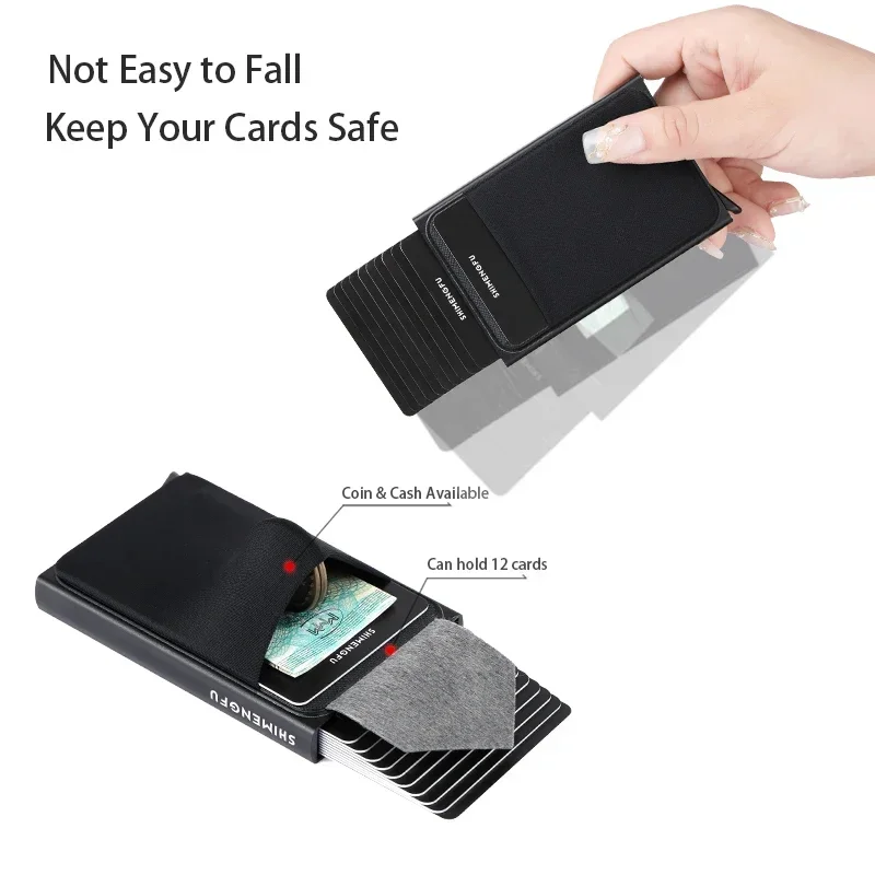 Slim Aluminum Wallet with Elasticity Back Pouch ID Credit Card Holder Mini RFID Wallet Automatic Pop Up Bank Card Case Men Purse - Image 3