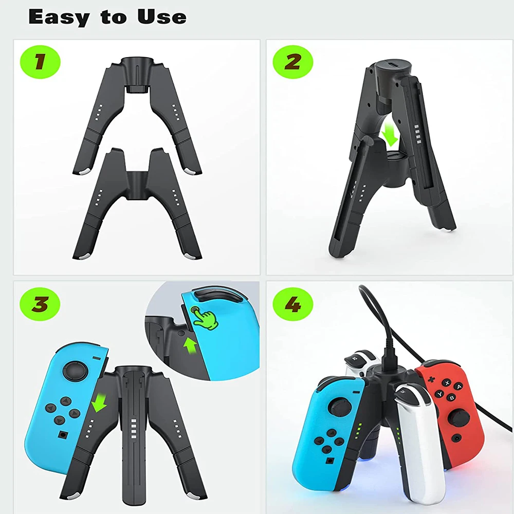 3 In 1 Joycon Charger Grip for Nintendo Switch/ Oled Controller Charger Led Indicator Charging Dock Station Handle Grip