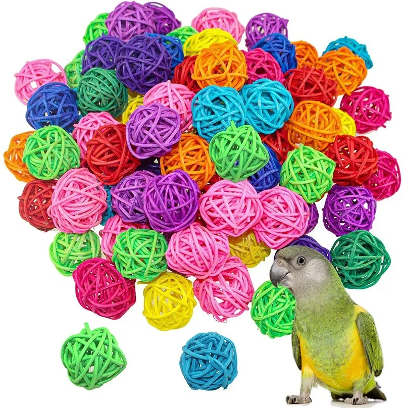 10 Bolas De Ratán De 3 Cm Para Loros Y Periquitos - Juguete Interactivo Para Masticar Y Jugar
