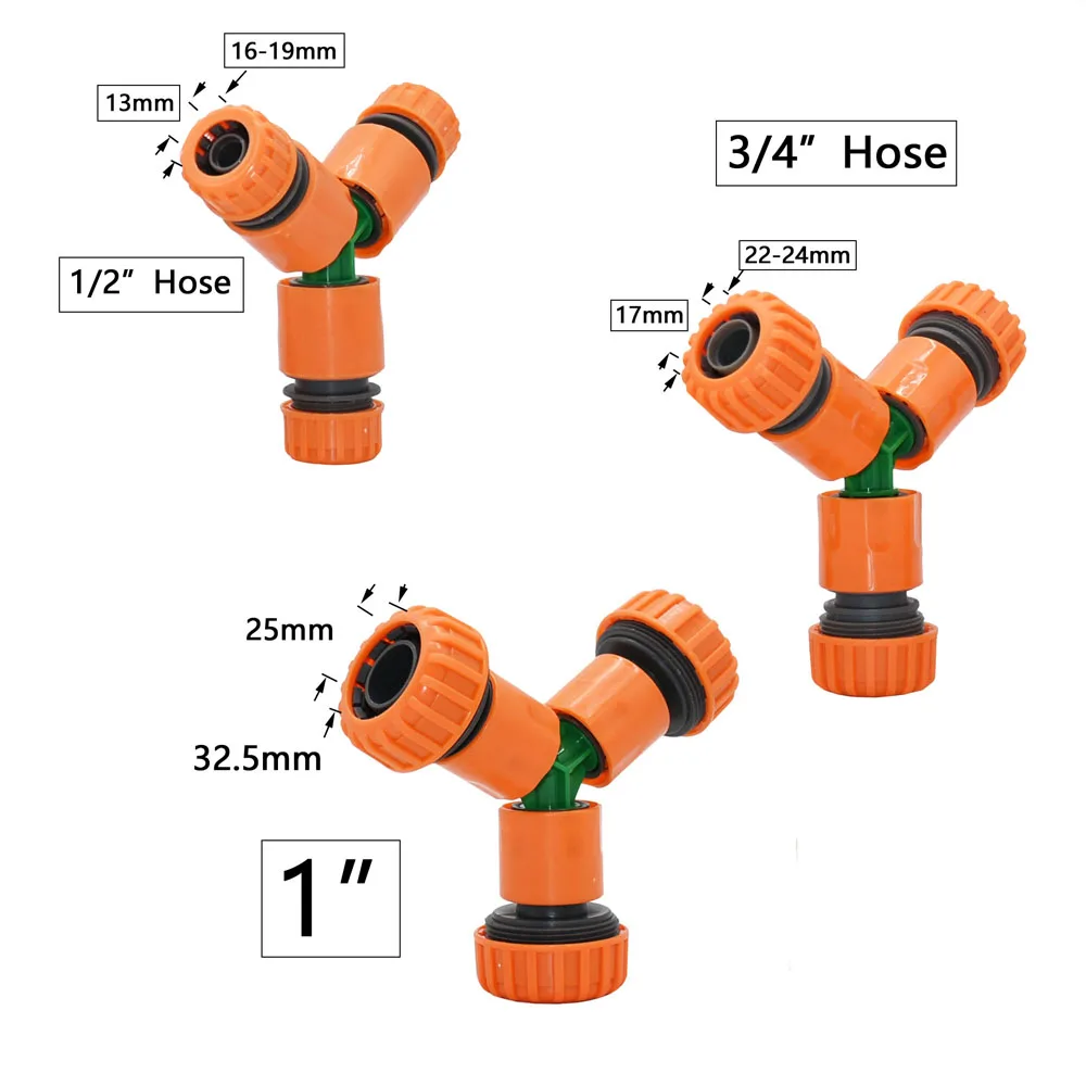 1/2 3/4 1 inch Hose 3-Way Garden Hose Connectorr Y Tap Hose Splitte Quick Connector For OD 16mm 20mm 32mm