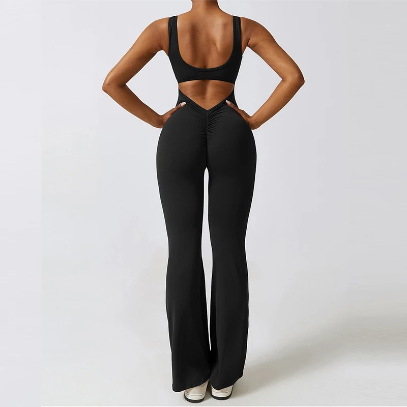 V Back Scrunch Gym Set Women Sport One-Piece Suit 4