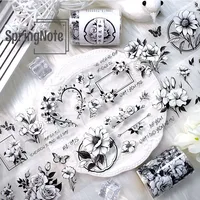 2m/Roll Monochrome Butterfly Flower PET Tape Masking Tape For Sticker Scrapbooking Journal Card Making Stationery 1