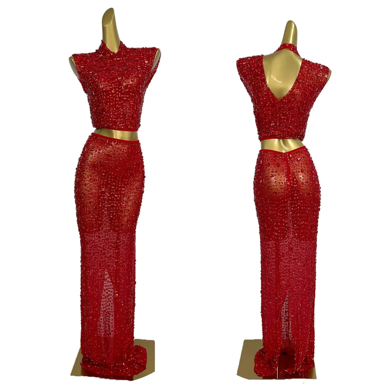 Luxury Rhinestones Mesh Long Dress 2025 Elegant Sexy Sleeveless Birthday Evening Party Gown Performance Singer Stage Outfit main image 0